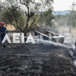 Φωναϊτικα Πύργου: Ανετράπη φρέζα και ξέσπασε πυρκαγιά (photos)