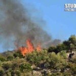 Πυρκαγιά σε δασική έκταση πάνω από το μοναστήρι του Αγίου Δημητρίου Καρακαλά στην Αργολίδα